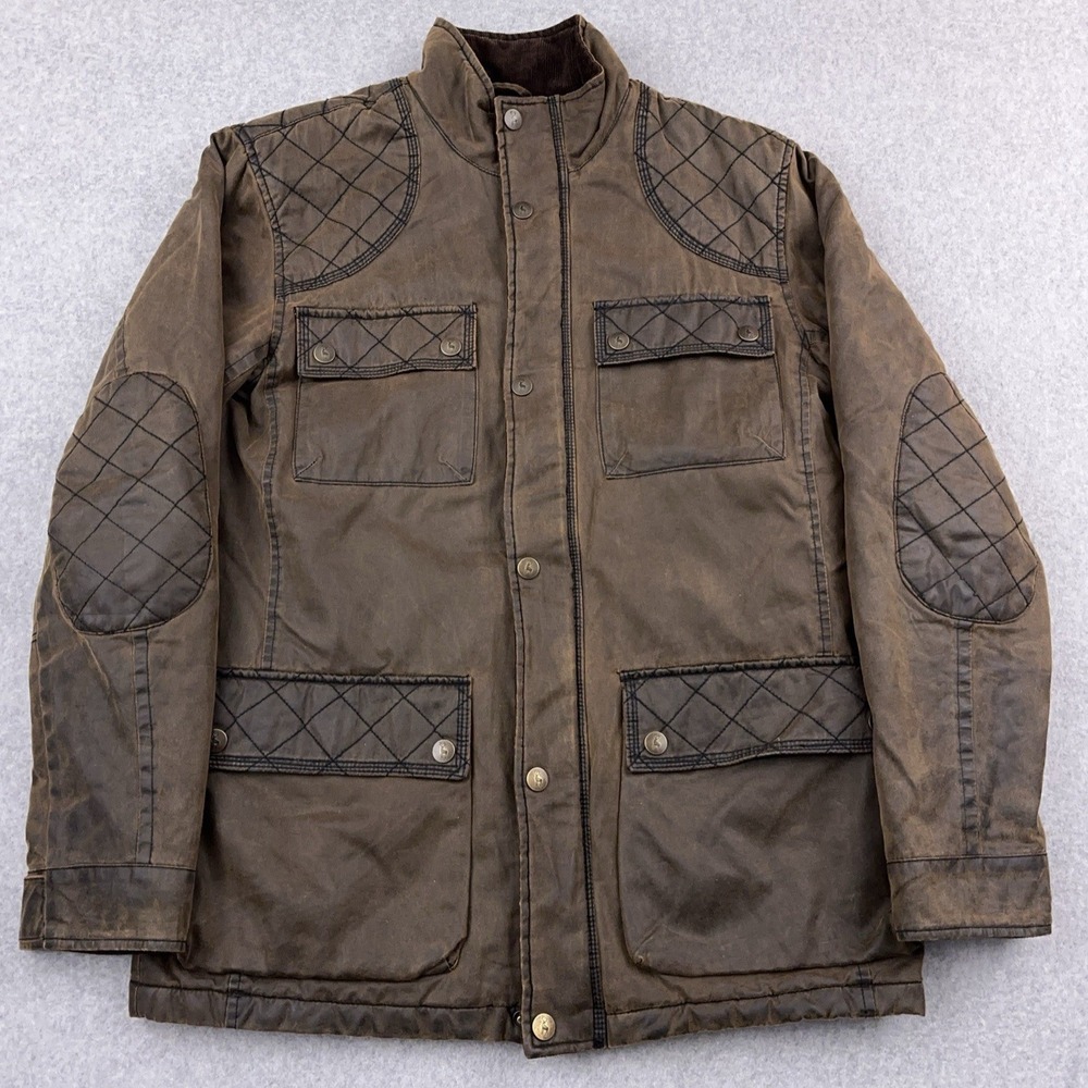 PG Fields Chore Jacket Mens M Brown Patina Full Zip Barn Coat Patches Waxed - Picture 1 of 12
